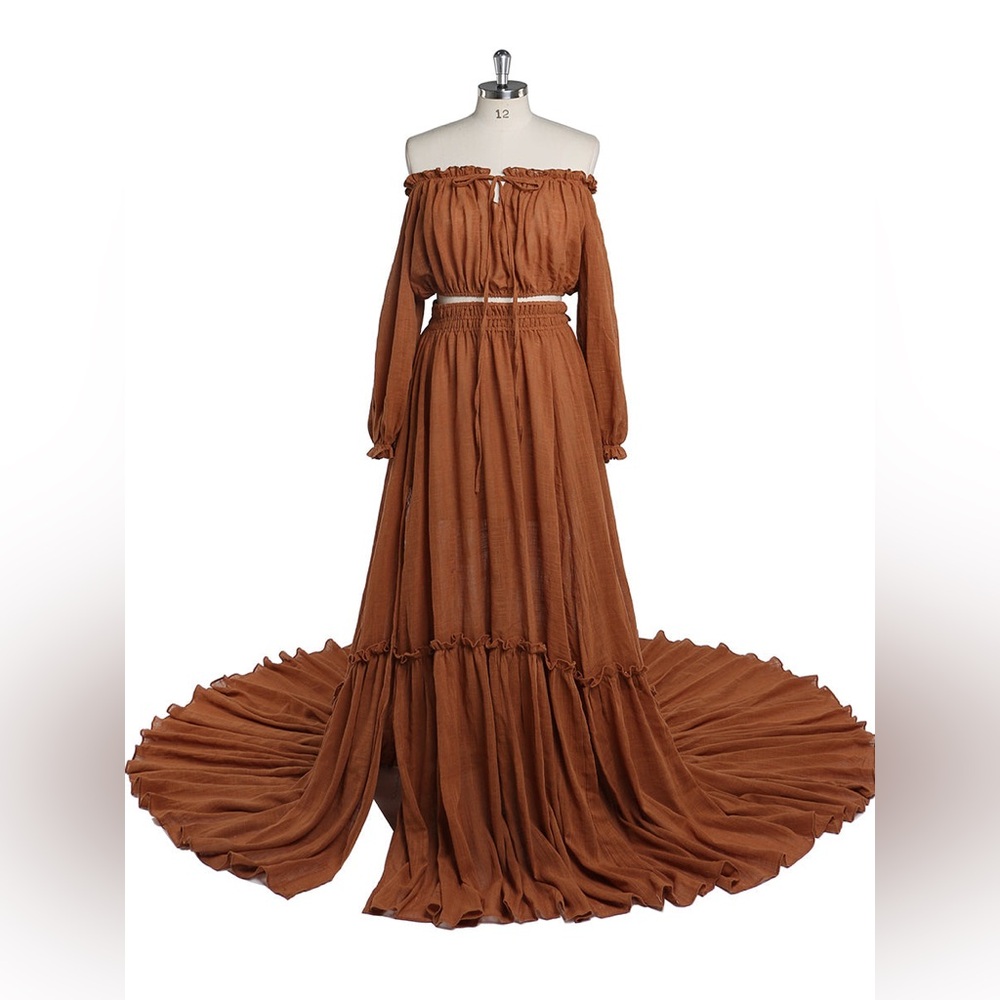 YEWEN Women's Brown Two Piece Maxi Dress